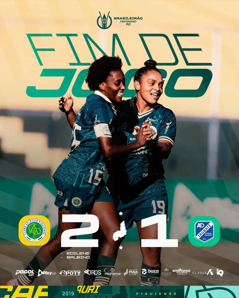 Brasileiro Série A2 Feminino: Atlético Piauiense vence Taubaté por 2 x 1 e assume 3º lugar na competição.